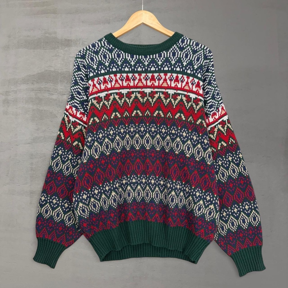 Apparel Workshop‎ Sweater Green Fair Isle Geometric Vintage Knit XL
